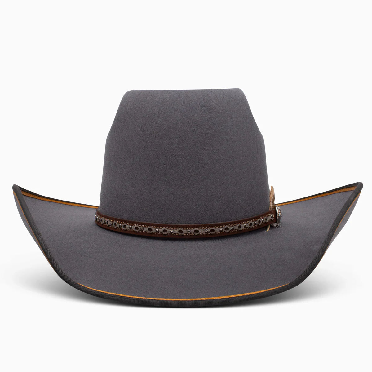 Resistol Tuff Hedeman Ranger Rider B wool felt western hat in grey, three-quarter front view.