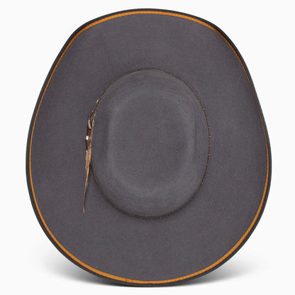 Resistol Tuff Hedeman Ranger Rider B wool felt western hat showing close-up of matching felt hatband and silver-toned accent.
