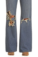 Rock And Roll Women's Distressed Wide Leg Jeans -Clearance
