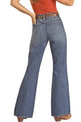 Rock And Roll Women's Distressed Wide Leg Jeans -Clearance