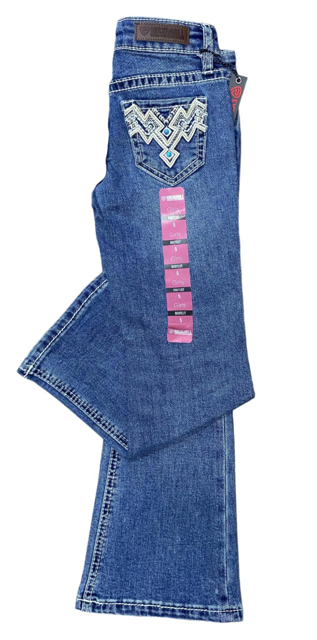 Rock & Roll Denim Girl's Bootcut Medium Wash Aztec