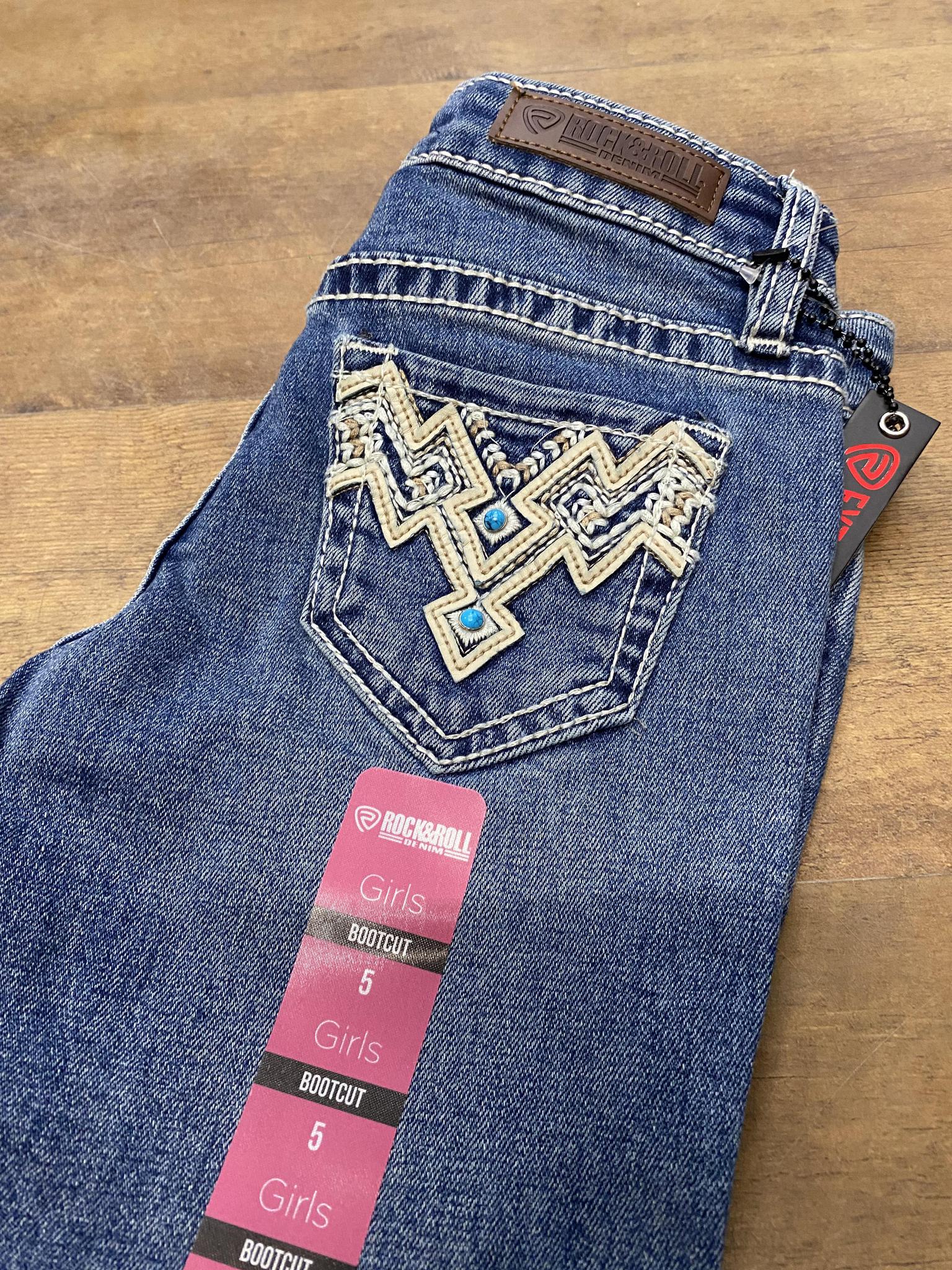 Rock & Roll Denim Girl's Bootcut Medium Wash Aztec