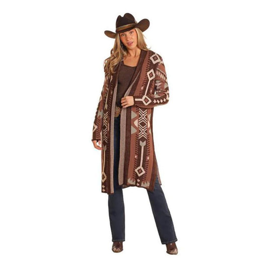 Rock & Roll Denim Women's Brown Aztec Duster #BW95T05258