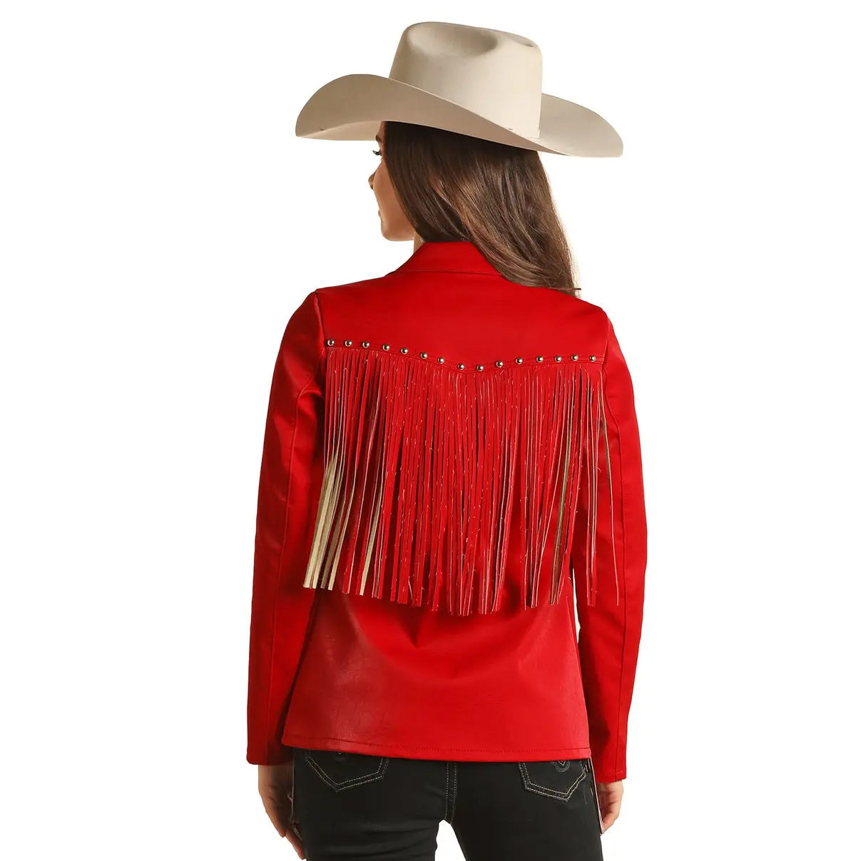 Rock & Roll Denim Women's Red Jacket With Fringe BW92D03030