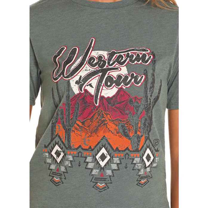 Rock & Roll Denim Women's Teal Western Tour Graphic T-Shirt BW21T04525