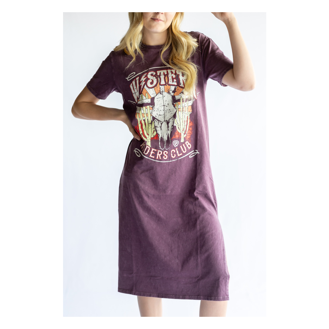 Rock & Roll Denim Women's Western Graphic Maxi Dress Purple Wei's Western Wear Rock & Roll Denim Women's Western Graphic Maxi Dress Purple Wei's Western Wear