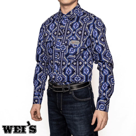 Rock & Roll Men's Long Sleeve Snap Aztec Shirt