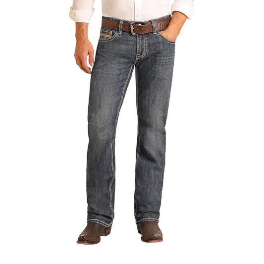 Rock & Roll Men's Pistol Straight Dark Vintage Jeans - Clearance