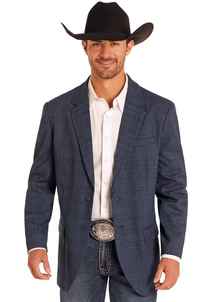 Rock & Roll Men's Sports Jacket In Indigo Plaid BM96C03706