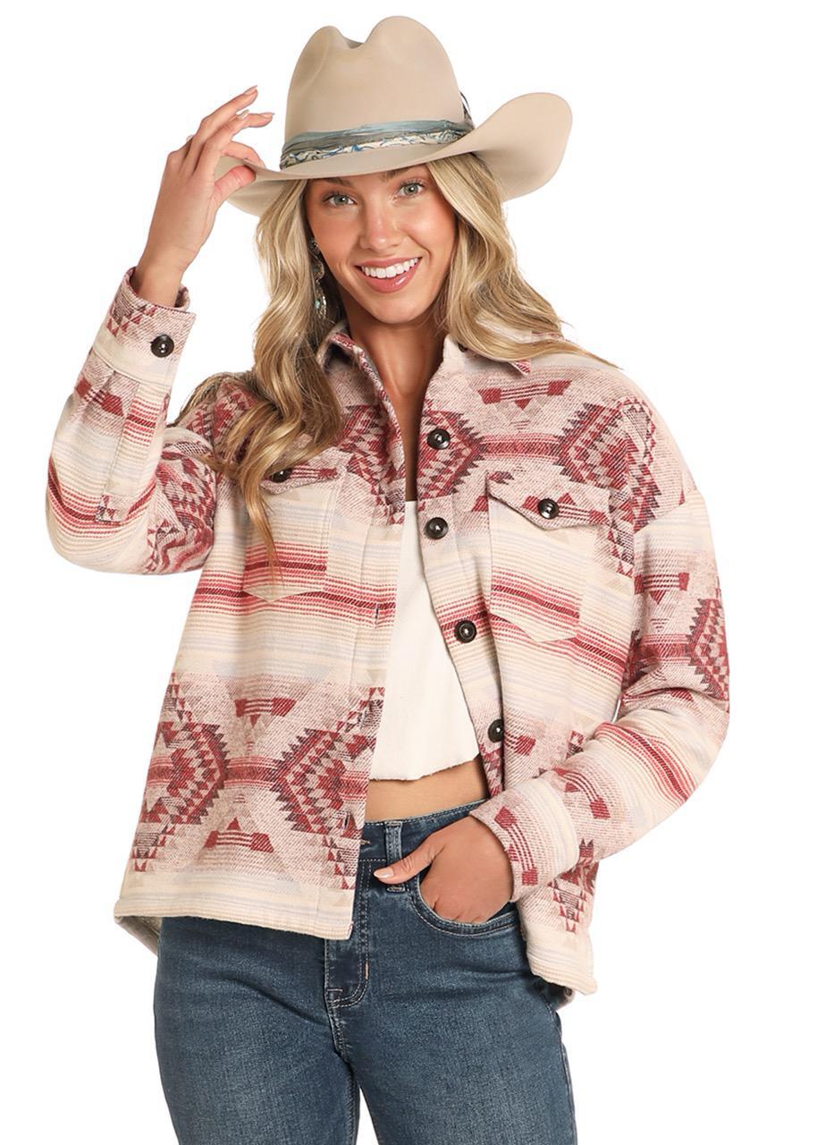 Rock & Roll Women's Aztec Sherpa Lined Shacket BW92C04319