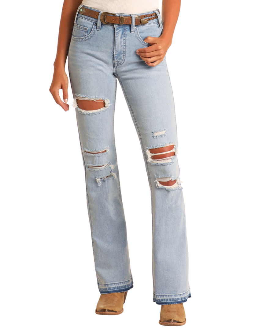 Rock & Roll Women's Distressed High Rise Bootcut Jeans