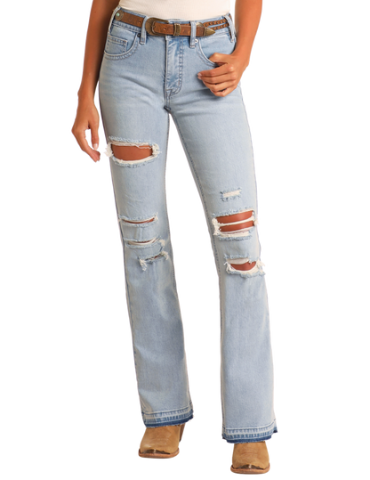 Rock & Roll Women's Distressed High Rise Bootcut Jeans