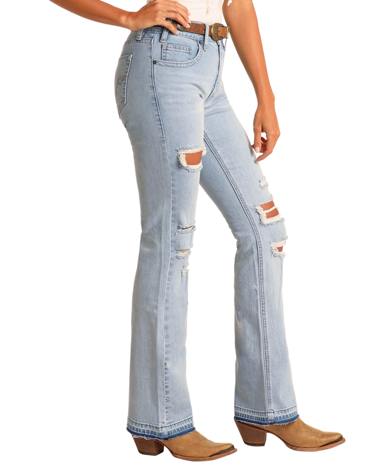 Rock & Roll Women's Distressed High Rise Bootcut Jeans