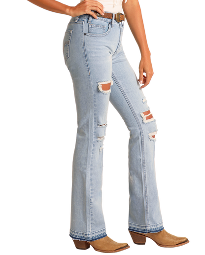 Rock & Roll Women's Distressed High Rise Bootcut Jeans