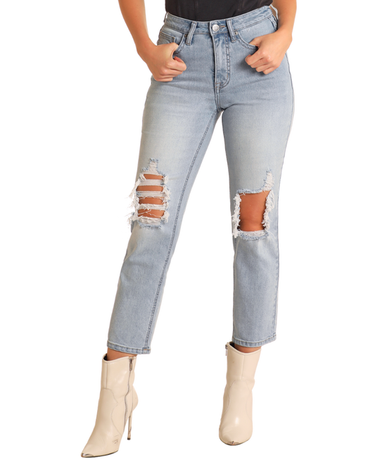 Rock & Roll Women's Distressed Straight Crop Jean