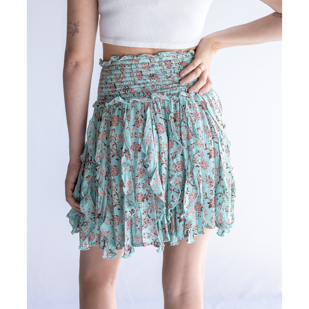 Rock & Roll Women's Floral Print Ruffled Mini Skirt BW69B03272