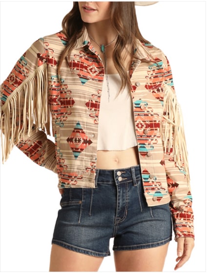 Rock & Roll Women’s Jacket Fringed Aztec Stripe -Clearance