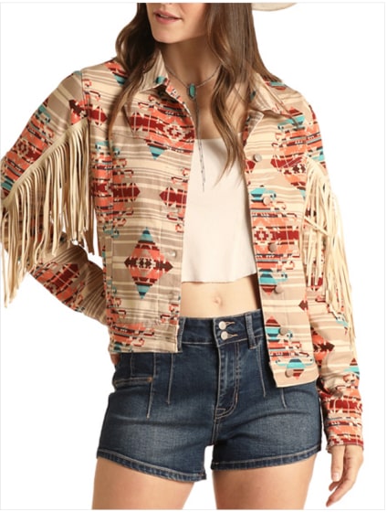 Rock & Roll Women’s Jacket Fringed Aztec Stripe RRWD92R11L