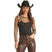 Rock & Roll Women's Mesh Rhinestone Top - Clearance