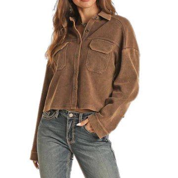 Rock & Roll Women's Relaxed Corduroy Shirt Jacket Chocolate BWB2S02030