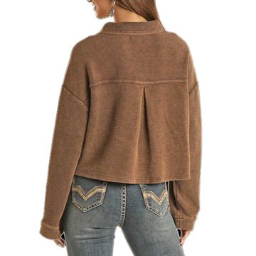 Rock & Roll Women's Relaxed Corduroy Shirt Jacket Chocolate BWB2S02030