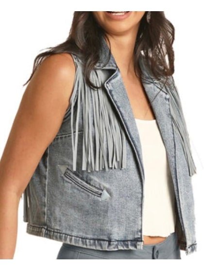 Rock & Roll Women’s Vest Fringed Denim weis-western-wear