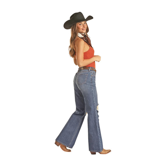 Rock And Roll Women's Distressed Wide Leg Jeans CLEARANCE