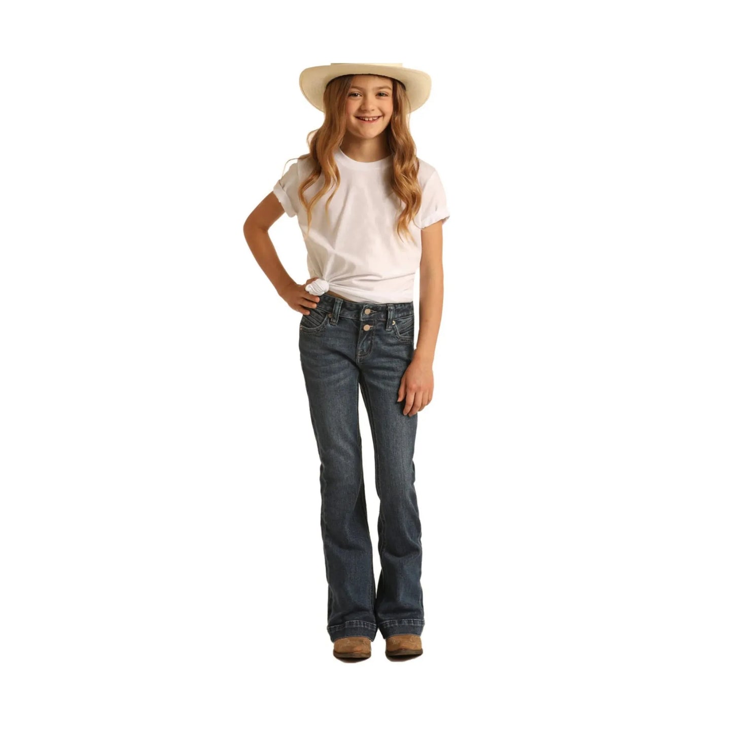 Rock & Roll Cowgirl Girl's Denim Medium Wash Trouser Jeans weis-western-wear