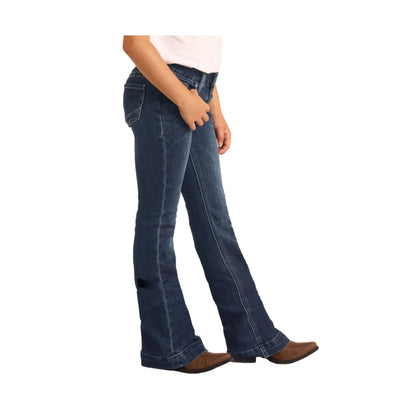 Rock & Roll Cowgirl Girl's Denim Medium Wash Trouser Jeans weis-western-wear