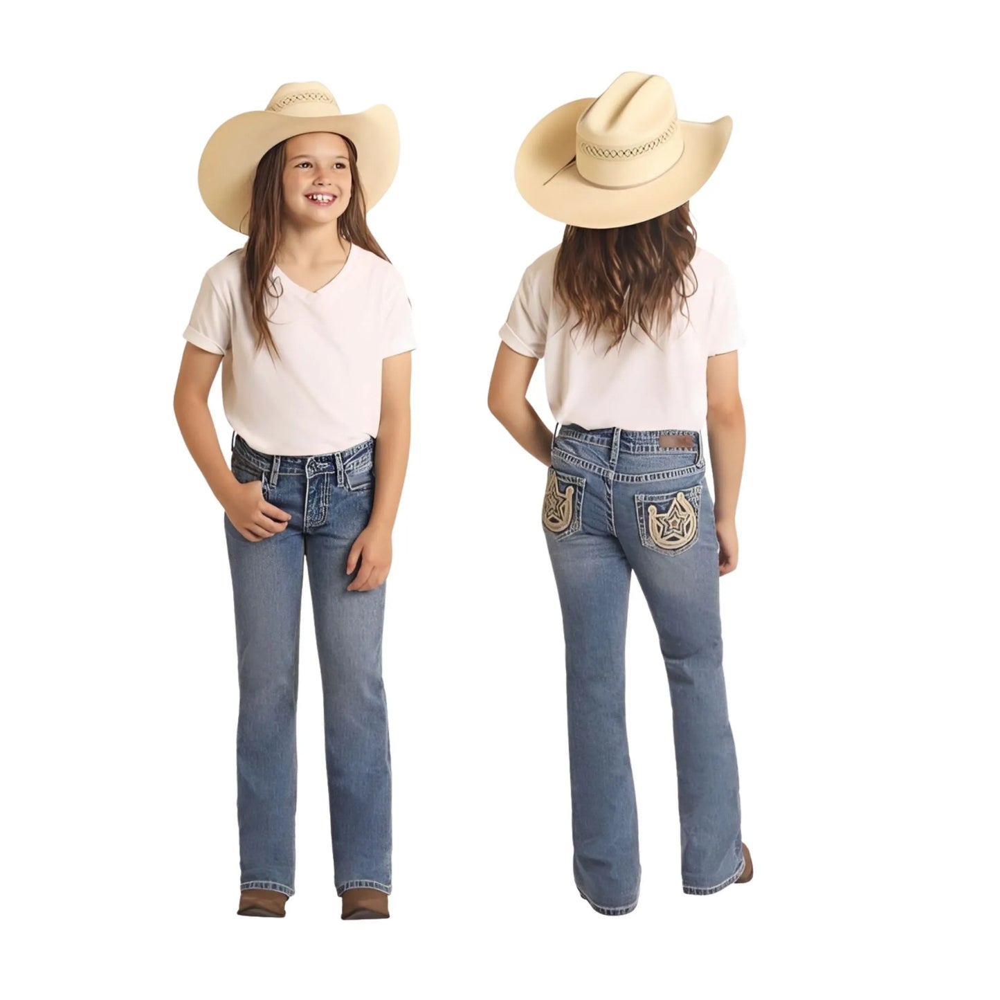 Rock & Roll Denim Girl's Horseshoe With Star Boot Cut Jean