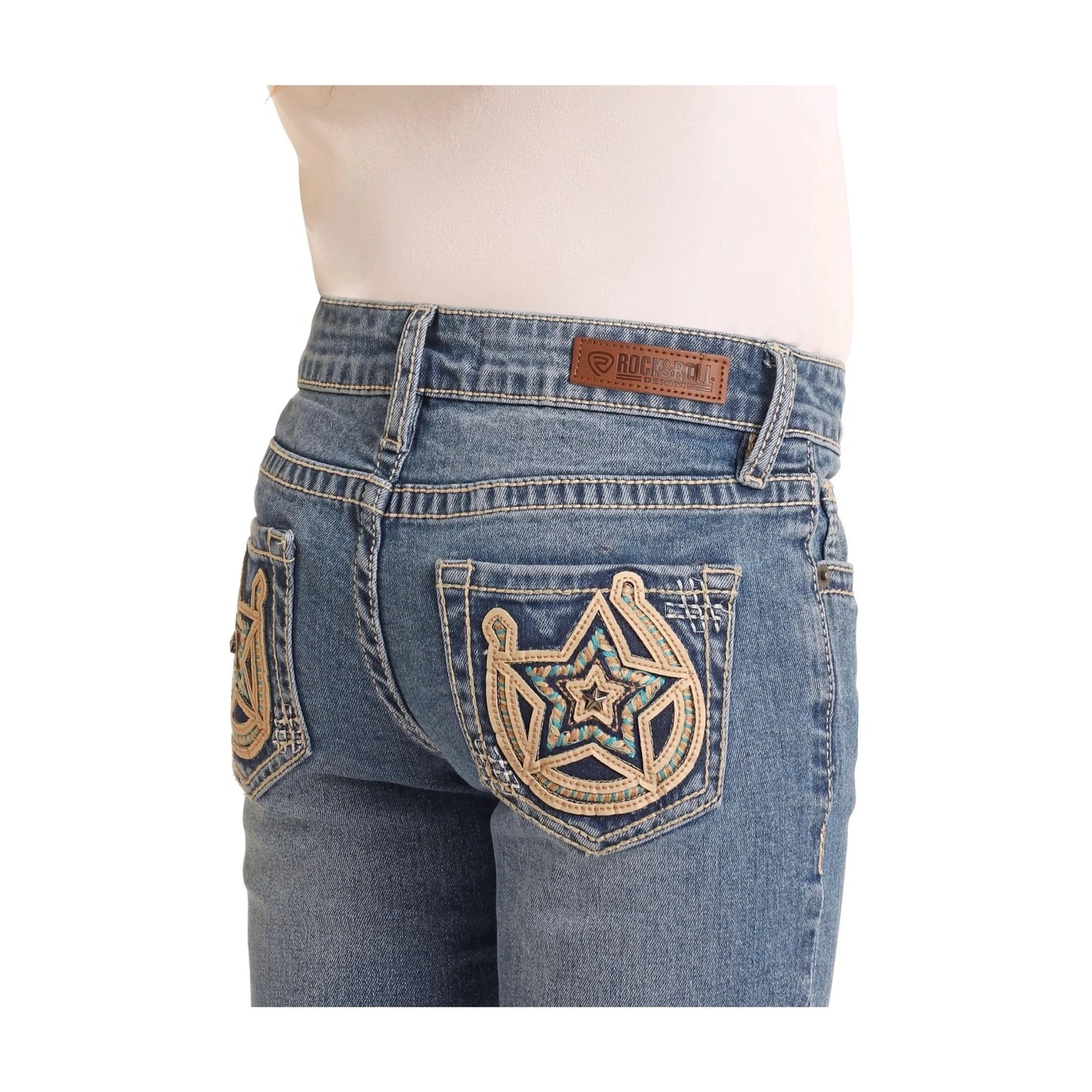 Rock & Roll Denim Girl's Horseshoe With Star Boot Cut Jean
