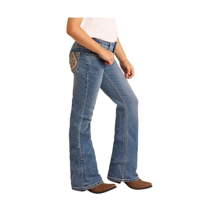 Rock & Roll Denim Girl's Horseshoe With Star Boot Cut Jean