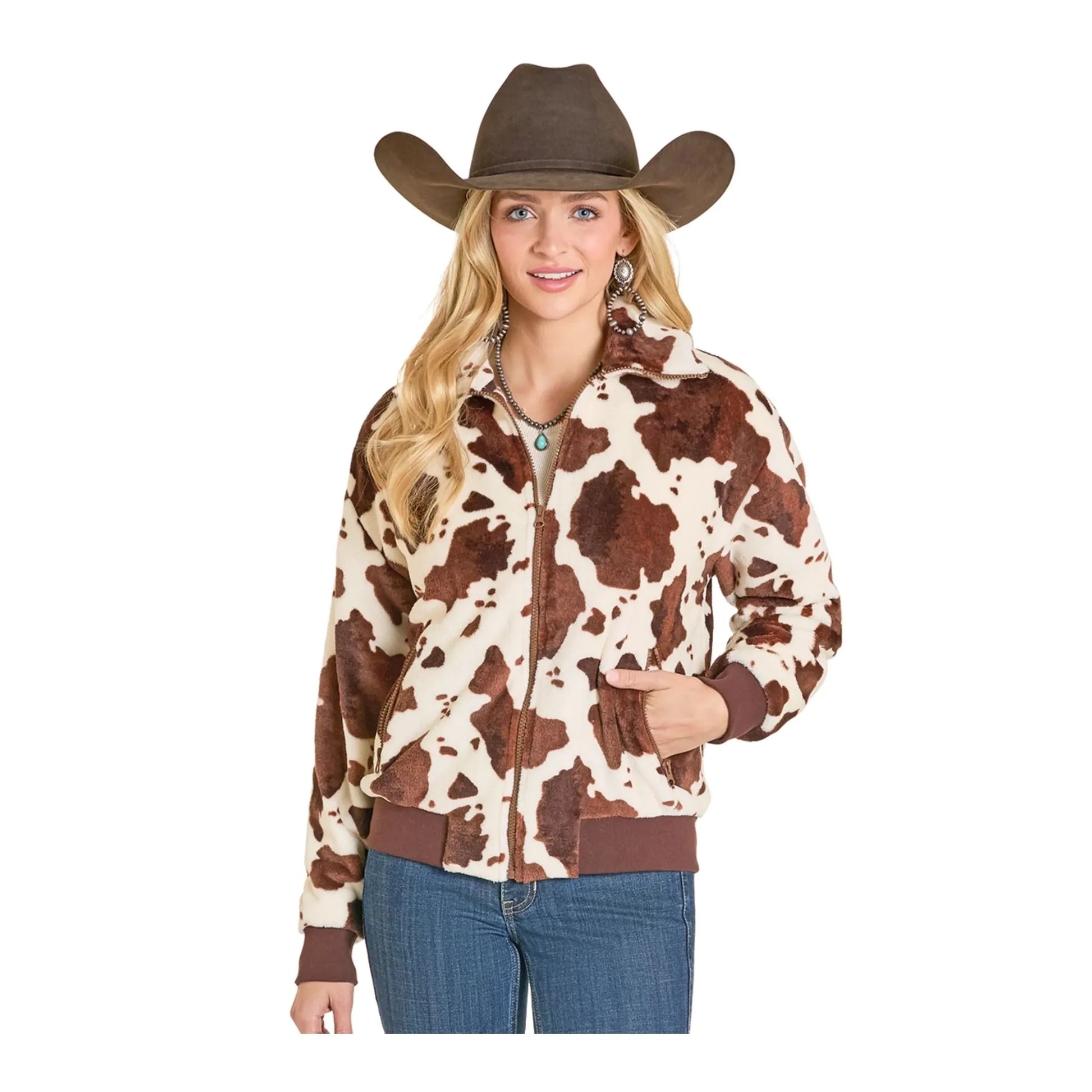 Rock & Roll Women's Cowhide Printed Bomber Jacket weis-western-wear