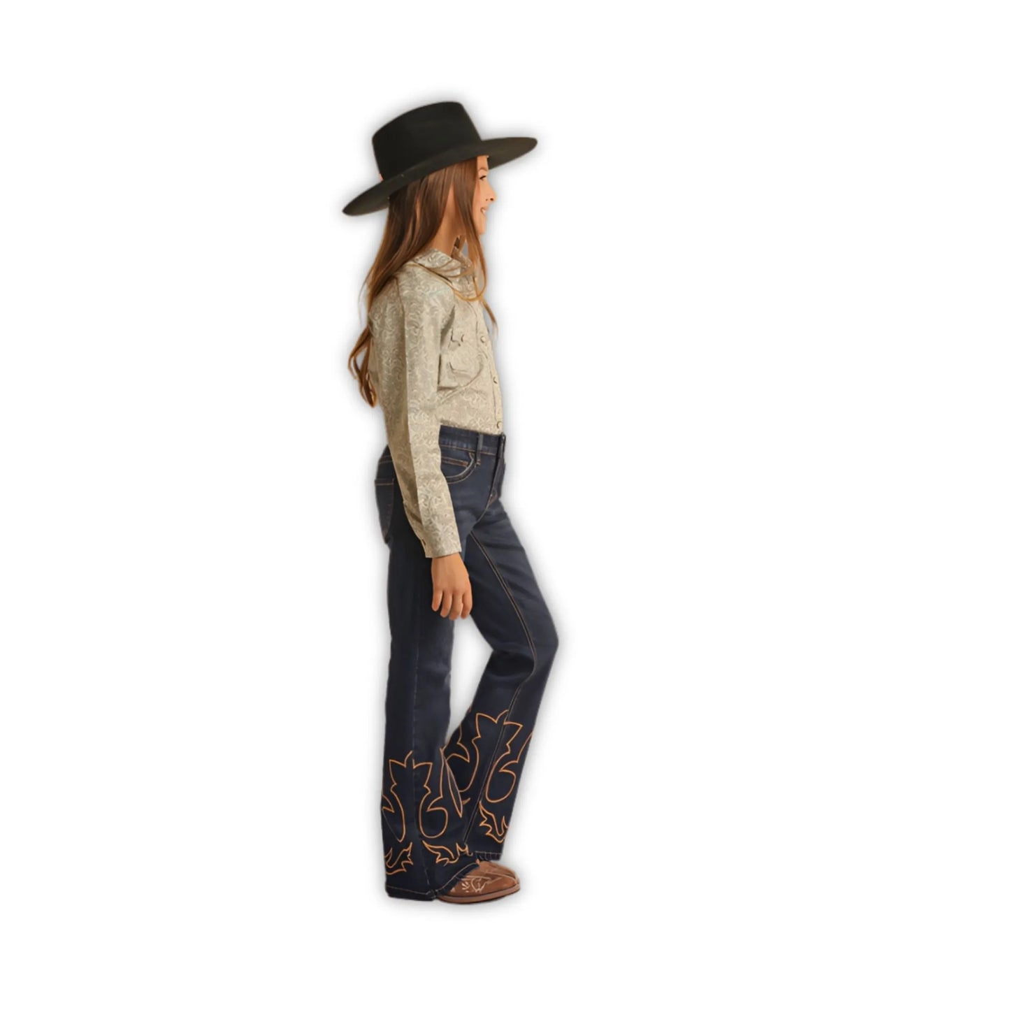 Rock & Roll Girl's Embroidered Denim Mid-Rise Trouser Jeans weis-western-wear