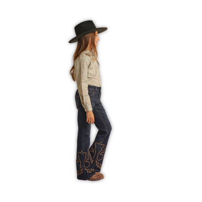 Rock & Roll Girl's Embroidered Denim Mid-Rise Trouser Jeans weis-western-wear