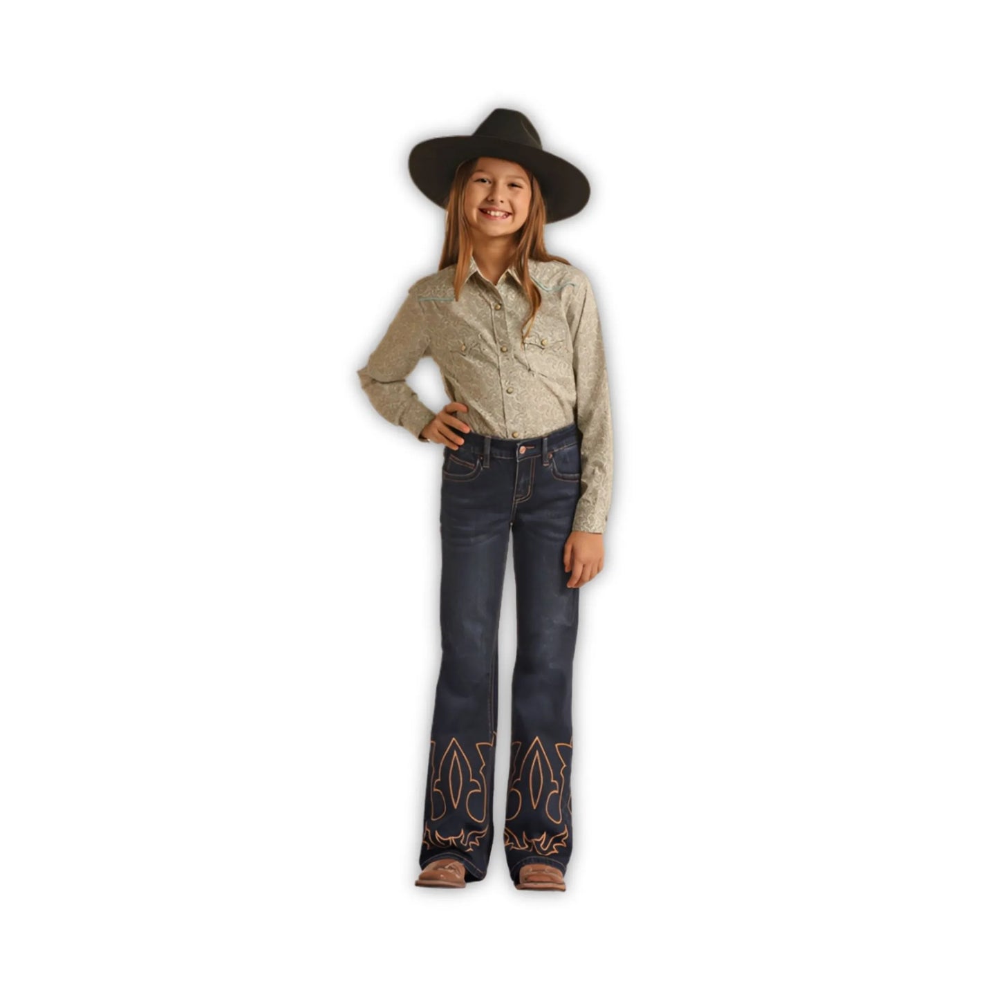 Rock & Roll Girl's Embroidered Denim Mid-Rise Trouser Jeans weis-western-wear