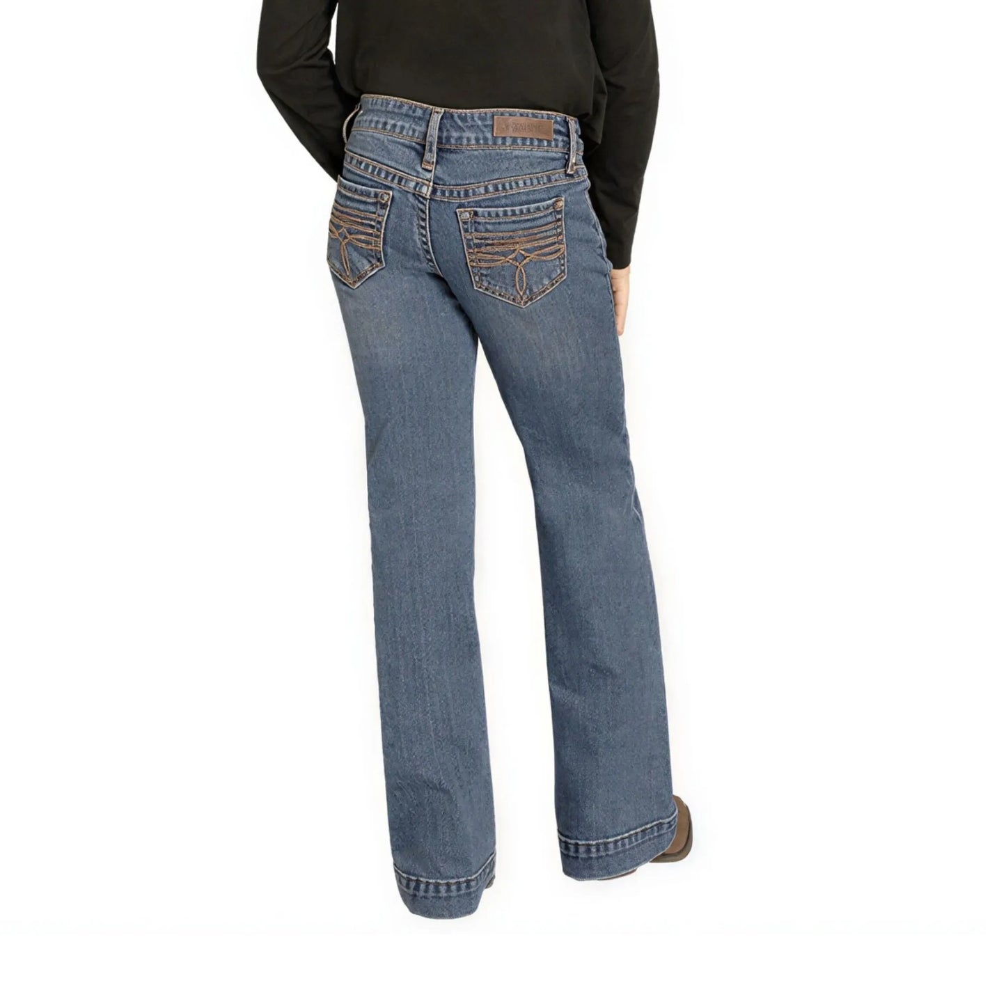 Rock & Roll Girl's Medium Wash Boot Stitch Raised Emblem Trouser Jeans