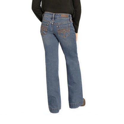 Rock & Roll Girl's Medium Wash Boot Stitch Raised Emblem Trouser Jeans