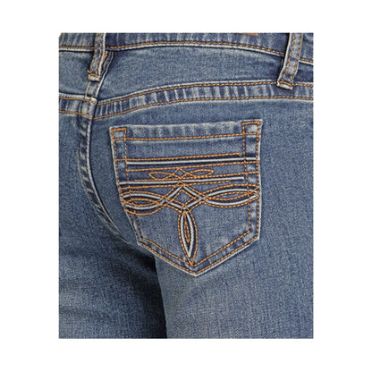 Rock & Roll Girl's Medium Wash Boot Stitch Raised Emblem Trouser Jeans