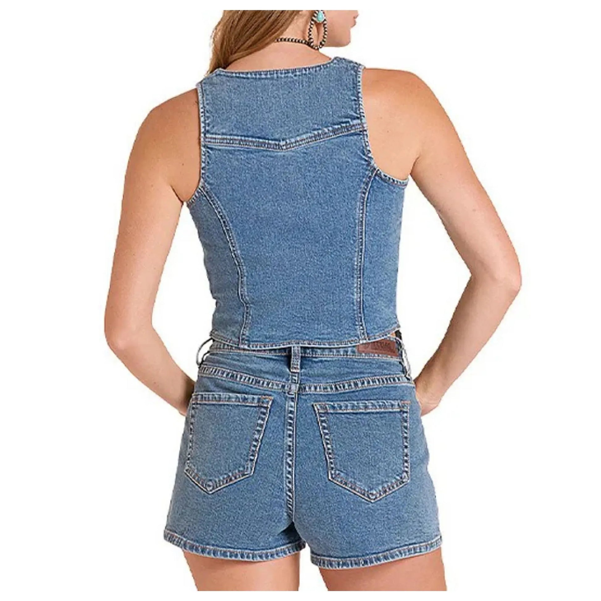 Rock & Roll Women's Seamed Denim Zip Up Vest weis-western-wear