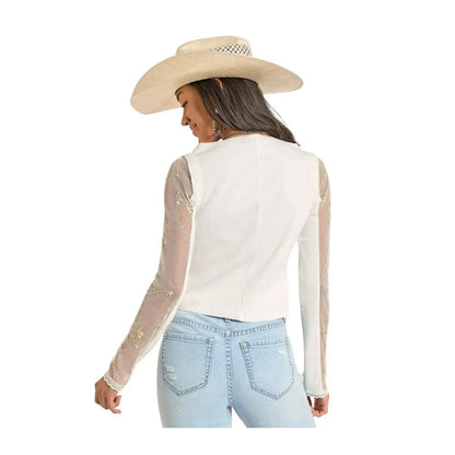 Rock & Roll Womens Embroidered Lace Blouse White weis-western-wear