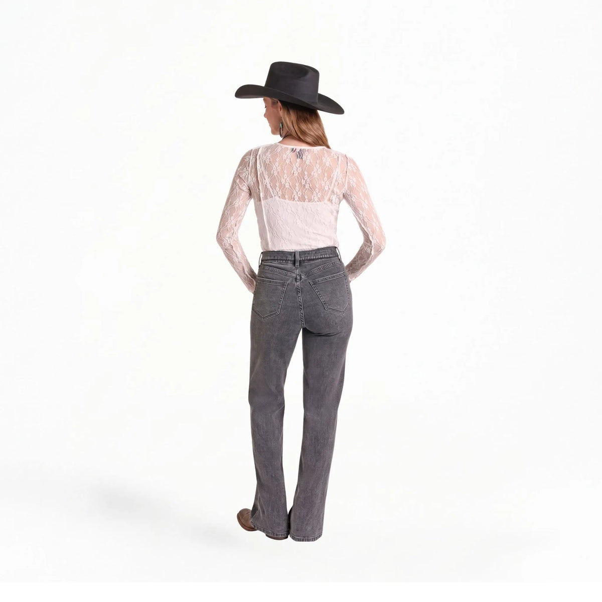 Rock & Roll Denim Women's Natural Lace Long Sleeve Mesh Top