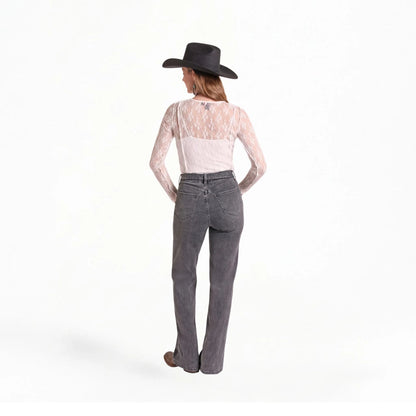 Rock & Roll Denim Women's Natural Lace Long Sleeve Mesh Top