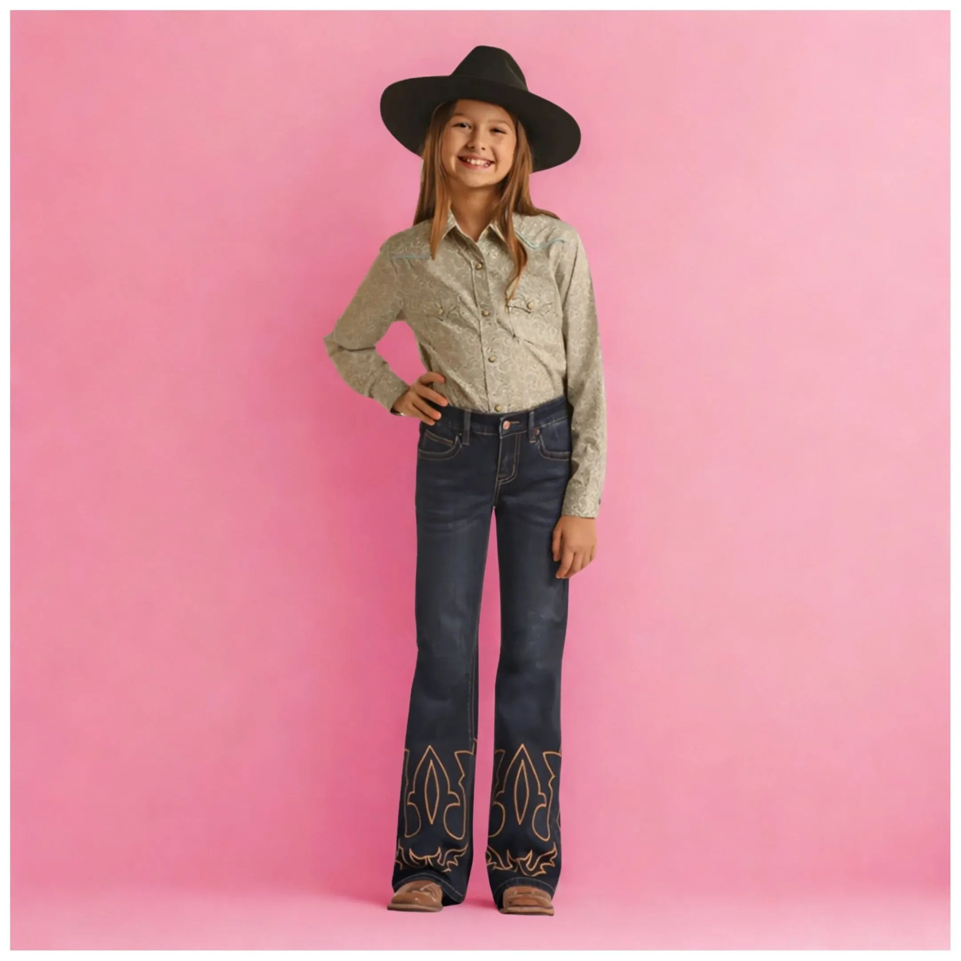 Rock & Roll Girl's Embroidered Denim Mid-Rise Trouser Jeans weis-western-wear