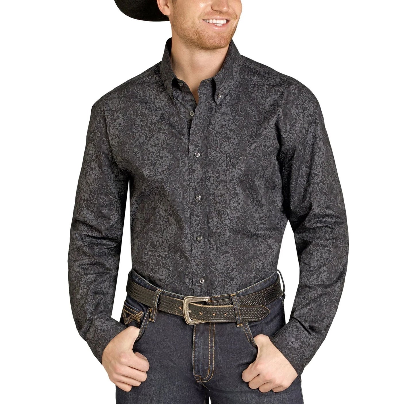 Rock & Roll Men's Black Paisley Print Modern Fit Button Long Sleeve Western Shirt weis-western-wear