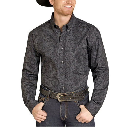 Rock & Roll Men's Black Paisley Print Modern Fit Button Long Sleeve Western Shirt weis-western-wear
