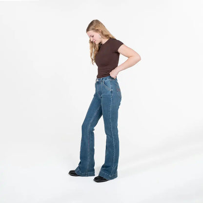 Rock and Roll Women's High Rise front Panel Trouser Jeans Mid Wash