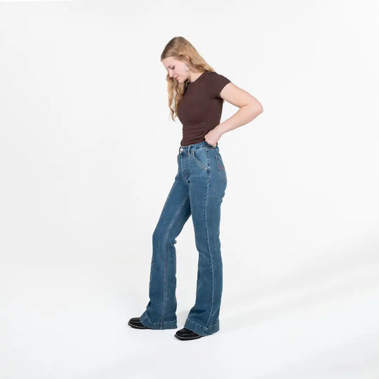 Rock and Roll Women's High Rise front Panel Trouser Jeans Mid Wash