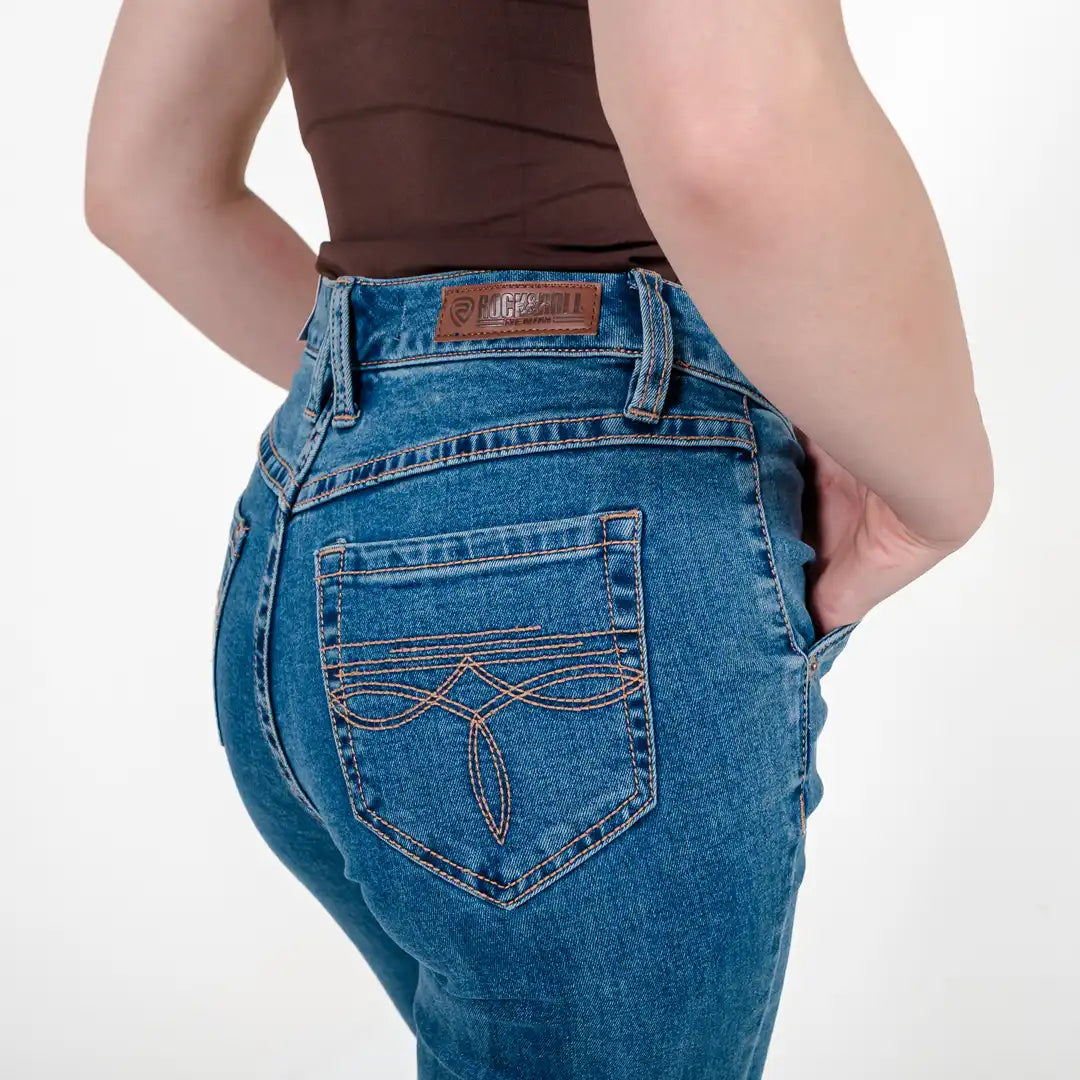 Rock and Roll Women's High Rise front Panel Trouser Jeans Mid Wash