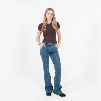 Rock and Roll Women's High Rise front Panel Trouser Jeans Mid Wash